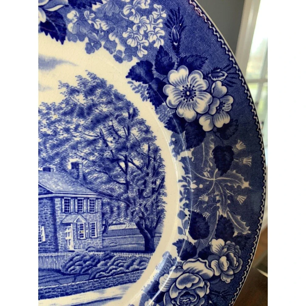 Washington's Headquarters At Valley Forge Plate Blue Transferware Adams Vintage